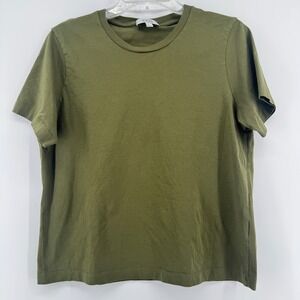COS T-Shirt Women Medium Olive Green 100% Cotton Short Sleeve Crew Neck Cropped